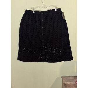 Women's Mossimo Black Eyelet Button Front Midi Skirt Plus Size XXL